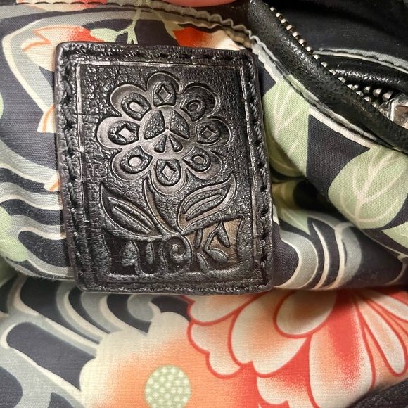 Vintage Y2K Lucky Bag Rockin Ruffle Black Lamb Leather Shoulder Tote Floral Line - Picture 3 of 13